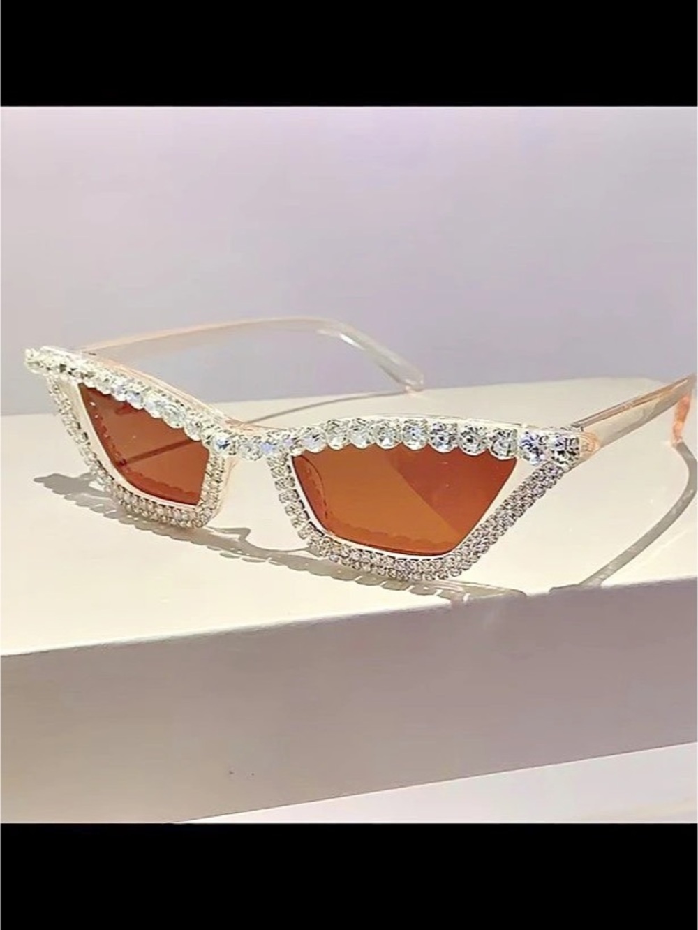 Rhinestone Cat Eye Sunglasses in Brown & Gold New